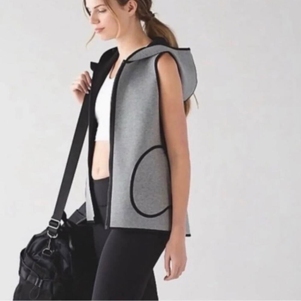 lululemon athletica Gray Sleeveless Hooded Vest with Black Trim